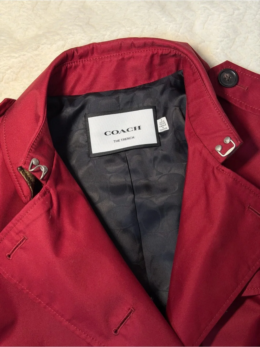 Coach Women's Deep Red Ruby Double-Breasted Trench Coat